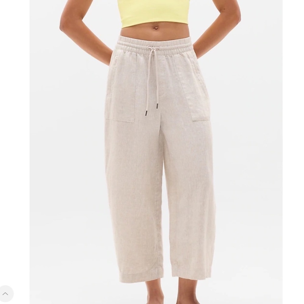 Athleta Retreat Linen Easy Barrel Crop Pants- Medium- New Without Tags